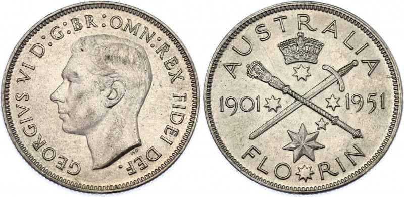 Australia 1 Florin 1951
KM# 47; Schön# 35; N# 12502; Silver; George VI; 50th An...