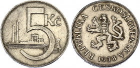 Czechoslovakia 5 Korun 1938
KM# 11a; Schön# 9a; N# 5572; Nickel; UNC