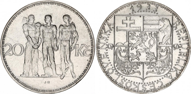 Czechoslovakia 20 Korun 1933
KM# 17; N# 12629; Silver; XF+.