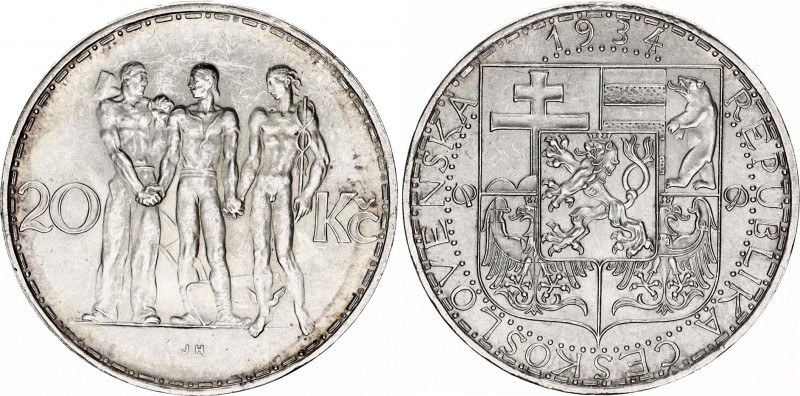 Czechoslovakia 20 Korun 1934
KM# 17; N# 12629; Silver; UNC with full mint luste...