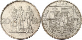 Czechoslovakia 20 Korun 1934
KM# 17; Schön# 11; N# 12629; Silver; Mint: Kremnitz; AUNC Toned