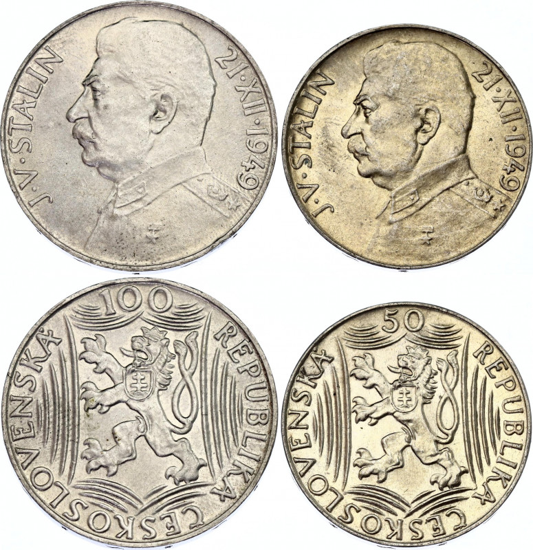 Czechoslovakia 50 & 100 Korun 1949
KM# 28 & 30; N# 3975 & 17467; Silver; 70th B...