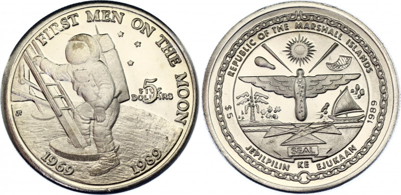 Marshall Islands 5 Dollars 1989
KM# 13; N# 13434; Copper-Nickel; 20th Anniversa...
