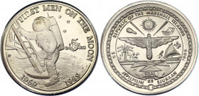 Marshall Islands 5 Dollars 1989
KM# 13; N# 13434; Copper-Nickel; 20th Anniversary of the First Men on the Moon; UNC Toned