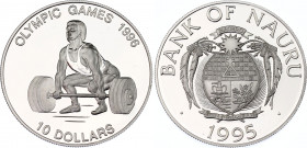 Nauru 10 Dollars 1995
KM# 9, N# 28647; Silver., Proof; Olympic Games, 1996 - Weight-lifter