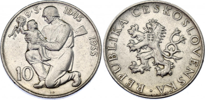 Czechoslovakia 10 Korun 1955
KM# 42; Schön# 47; N# 12623; Silver; 10th Annivers...