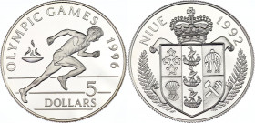 Niue 5 Dollars 1992
KM# 61, N# 30205; Silver., Proof; Olympiad 1996; Sprinter