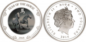 Niue 2 Dollars 2014
N# 234570; Silver (.999) 31.1 g., 36 mm., Proof; Elizabeth II; Chinese Lunar Year - Year of the Horse; Mintage 5000 pcs; With ori...