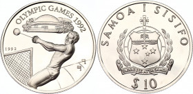 Samoa 10 Tala 1992
KM# 86, N# 84352; Silver., Proof; XXV Summer Olympics - Hammer Thrower