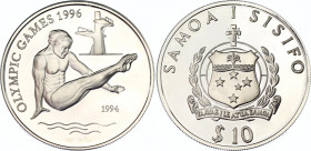 Samoa 10 Tala 1994
KM# 91; Silver., Proof; Olympiad 1996; Diving