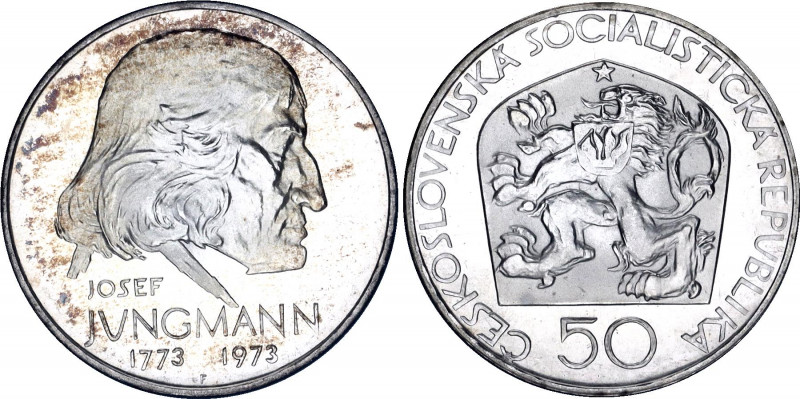 Czechoslovakia 50 Korun 1973 Jungmann Proof
KM# 79; 200th Anniversary - Birth o...