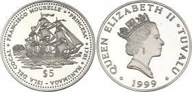 Tuvalu 5 Dollars 1999
KM# 56, N# 319358; Silver., Proof; Sail ship La Princesa
