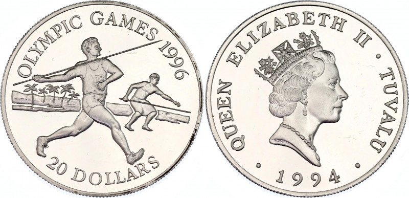 Tuvalu 20 Dollars 1994
KM# 68, N# 25504; Silver., Proof; Olympics 1996; Track a...