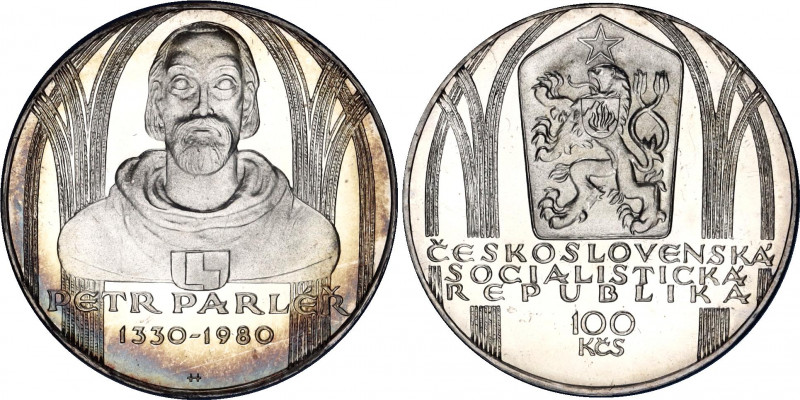 Czechoslovakia 100 Korun 1980 Parléř Proof
KM# 100; 650 Years - Birth of Petr P...