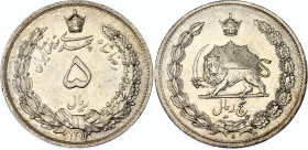 Iran 5 Rials 1933 SH 1312 Overdate!
KM# 1131; N# 8950; Silver; Rezā Pahlavī; AUNC