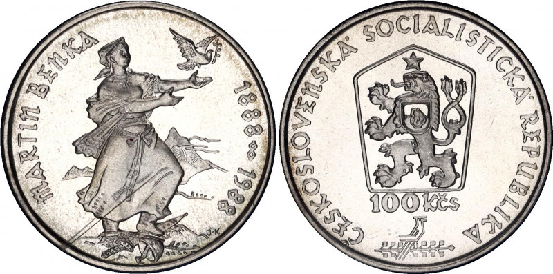 Czechoslovakia 100 Korun 1988 Benka Proof
KM# 132; 100 Years - Birth of Martin ...