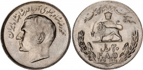 Iran 20 Rials 1976 MS 2535
KM# 1211; N# 27469; Mohammad Rezā Pahlav; FAO; UNC with full mint luster.