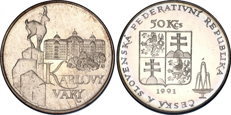 Czechoslovakia 50 Korun 1991 Karlovy Vary Proof
KM# 157; Silver, Proof. Mintage...
