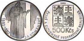 Czechoslovakia 500 Korun 1992 Komensky Proof
KM# 158; 400th Anniversary of Jan Ámos Komenský. Silver, Proof. Mintage 5000 Only. In Original sealed bo...