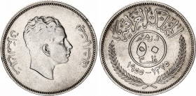 Iraq 50 Fils 1955 AH 1375
KM# 117; N# 9610; Silver; Faisal II; XF.