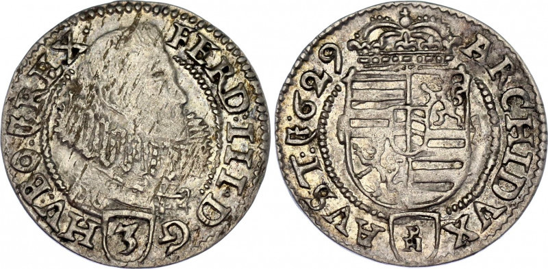 Austria 3 Kreuzer 1629 PH
Her# 53b; Halačka 1335a; N# 83557; Silver; Ferdinand ...