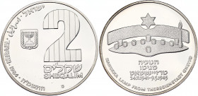 Israel 2 Sheqalim 1984 מ JE 5745
KM# 145; N# 83588; Silver; Hanukka; Mint: Bern; Mintage 10011; UNC Proof