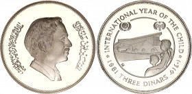 Jordan 3 Dinars 1981 AH 1401
KM# 43, N# 84655; Silver., Proof; Hussein; International Year of the Child