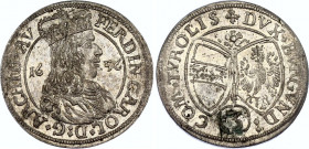 Austria Tyrol 3 Kreuzer 1656
KM# 852; N# 74100; Silver; Ferdinand Karl; Mint: Hall; XF-AUNC Toned