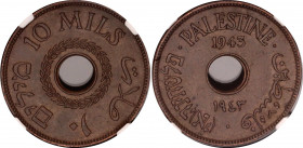 Palestine 10 Mils 1943 NGC MS 62 BN
KM# 4a, N# 20748; Bronze