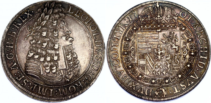 Austria Taler 1701
KM# 1303.4, N# 78242; Silver; Leopold I; Hall Mint; AUNC wit...