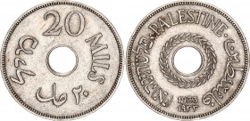 Palestine 20 Mils 1933
KM# 5; Schön# 5; Aharoni# 5; N# 9789; Copper-Nickel; British Mandate; Mintage: 250,000; AUNC