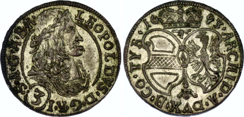 Austria 3 Kreuzer 1693
KM# 1356; N# 38901; Silver; Leopold I; Mint: Hall; XF-AU...