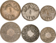 Saudi Arabia 1/4 - 1/2 - 1 Qirsh 1928 AH 1346
KM# 7 - 8 - 9; Copper-Nickel; Abdulaziz bin Abdulrahman; VF-XF