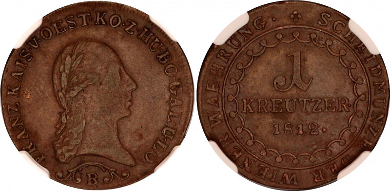 Austria 1 Kreuzer 1812 B NGC AU 55 BN
KM# 2112, N# 7097; Copper; Franz I