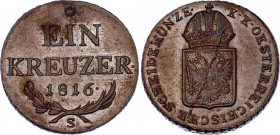Austria 1 Kreuzer 1816 S
KM# 2113; N# 3169; Copper; Franz I; Mint: Schmöllnitz; XF-AUNC Toned