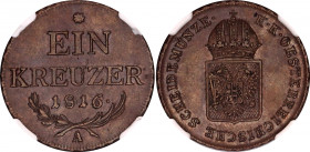 Austria 1 Kreuzer 1816 A NGC MS 63 BN
KM# 2113, N# 3169; Copper; Franz I