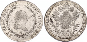 Austria 20 Kreuzer 1806 A
KM# 2141; Adamo# C30; N# 18835; Silver; Franz I; Mint: Vienna; AUNC