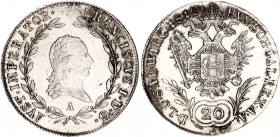 Austria 20 Kreuzer 1810 A
KM# 2141; Adamo# C30; N# 18835; Silver; Franz I; Mint: Viena; UNC with minor hairlines
