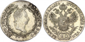 Austria 20 Kreuzer 1830 C
KM# 2145; Schön# 64; N# 22995; Silver; Franz I; Mint: Prague; AUNC Toned