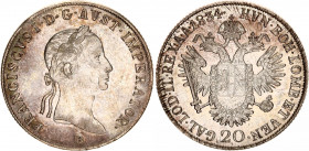 Austria 20 Kreuzer 1834 B
KM# 2147; Schön# 76; N# 14712; Silver; Franz I; Mint: Kremnitz; AUNC/UNC Luster