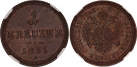 Austria 1 Kreuzer 1851 A NGC MS 65 BN
KM# 2185, N# 4847; Copper; Franz Joseph I