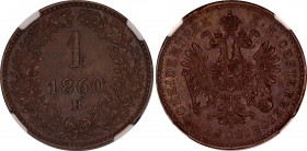 Austria 1 Kreuzer 1859 B NGC MS 62 BN
KM# 2186, N# 2360; Copper; Franz Joseph I