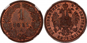 Austria 1 Kreuzer 1861 A NGC MS 65 RB
KM# 2186, N# 2360; Copper; Franz Joseph I