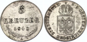 Austria 6 Kreuzer 1848 A
KM# 2199; Adamo# M9; N# 22996; Silver; Ferdinand I; Mint: Vienna; VF-XF