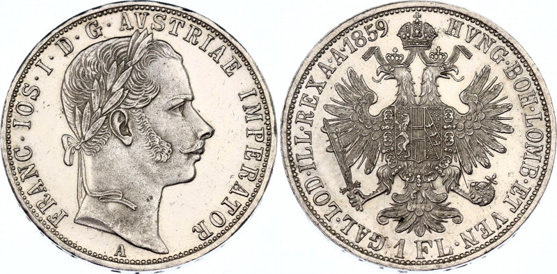 Austria 1 Florin 1859 A
KM# 2219; N# 7004; Silver, Franz Joseph I, Mint: Vienna...