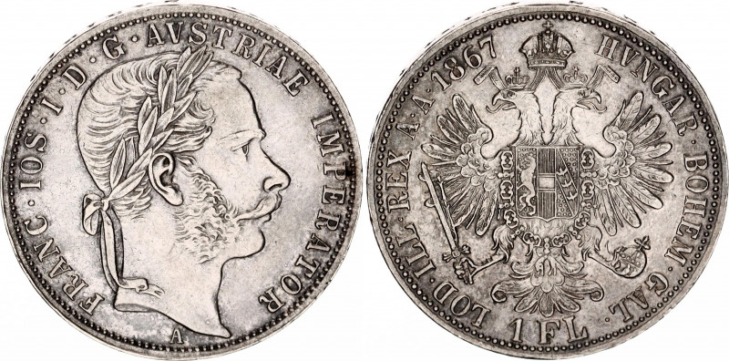 Austria 1 Florin 1867 A
KM# 2221, N# 31958; Silver; Franz Joseph I; XF+ with ni...