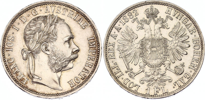 Austria 1 Florin 1882
KM# 2222; Schön# 149; N# 4726; Silver; Franz Joseph I; UN...