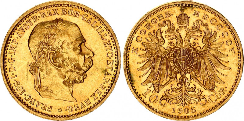 Austria 10 Corona 1905
KM# 2805; N# 33244; Gold (.900) 3.38 g., 19 mm.; Franz J...