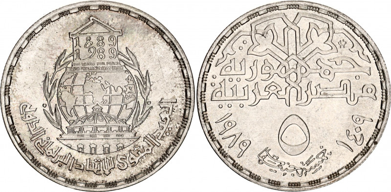 Egypt 5 Pounds 1989 AH 1409
KM# 665, N# 61183; Silver; 100th Anniversary of the...