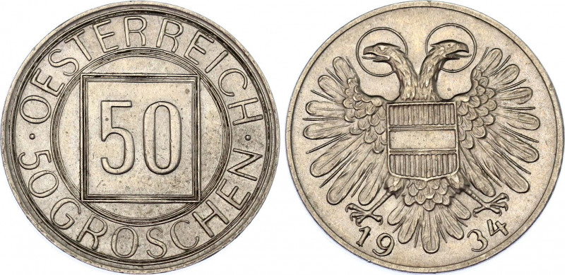 Austria 50 Groschen 1934
KM# 2850; N# 14764; Copper-Nickel; UNC Toned, Rare.